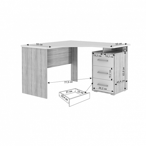 Стол компьютерный Лайт К4 дуб сонома/белый
