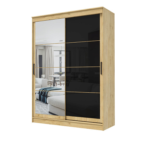 Шкаф-купе ГРАНД 1 1,6 Дуб вотан/Зеркало/Лакобель черный