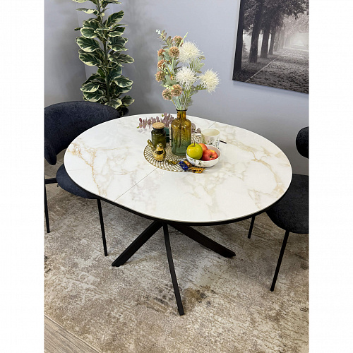 Стол обеденный Kenner R1100s черный/керамика мрамор белый глянец