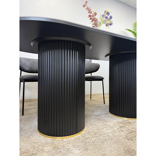 Стол обеденный Kenner LD2000 черный/керамика мрамор серый