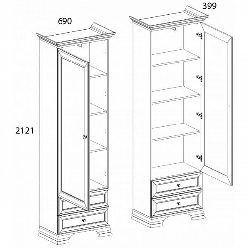 Шкаф 1D2S TIFFANY Белый