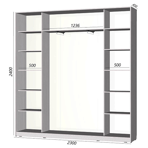 Шкаф-купе Старт 3-дверный без зеркала со вставками 2300 (высота 2400, глубина 450)