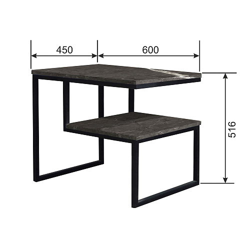 Стол журнальный лофт DQ Shelf Fir Черный мрамор/черный