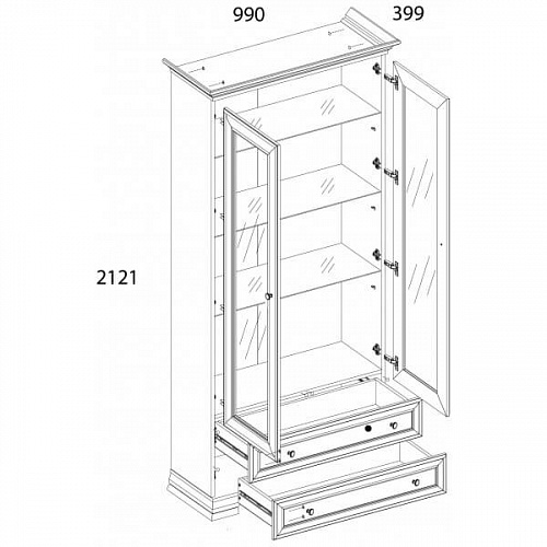 Шкаф с витриной 2V2S TIFFANY Белый