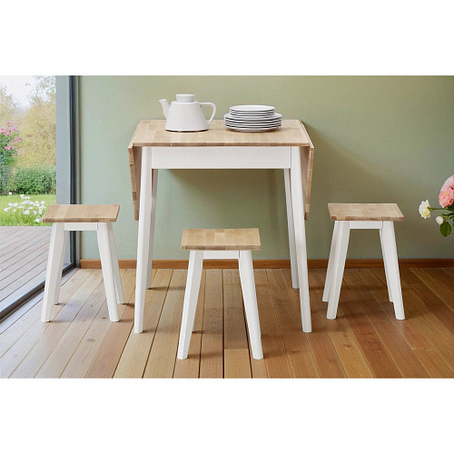 Стол обеденный бабочка ИДЕЯ массив Бесцветный (Лак)/СНЕГ