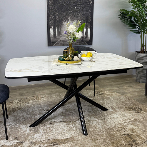 Стол обеденный Kenner DF1550 черный/керамика мрамор белый глянец