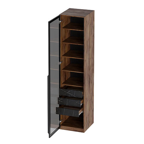 Шкаф-витрина одновдерный Браун Таксония/Мрамор Неро маркина 854