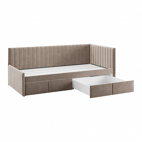 Кровать с ящиками Твикс (Софа) 90х200 латте (велюр)