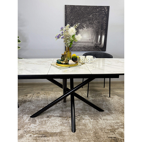 Стол обеденный Kenner DF1550 черный/керамика мрамор белый глянец