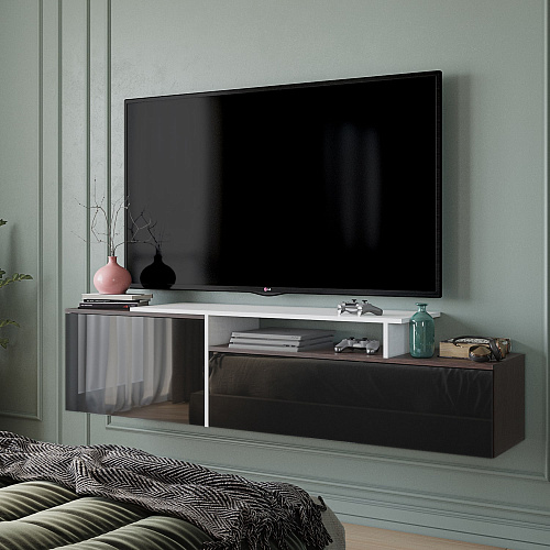 Тумба ТВ Элия белый/венге/черный лакобель