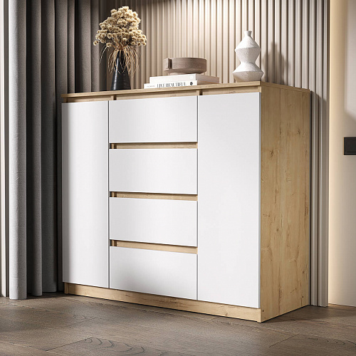 Комод ВЕГА Люкс 2Д-4Я Дуб Вотан/Белый гладкий