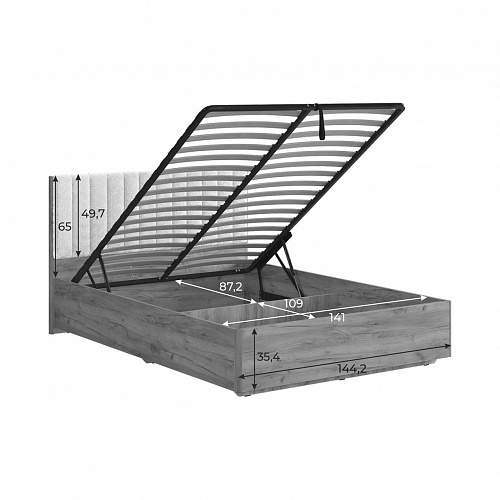 Кровать с подъемным механизмом Юлия 140х200 дуб сонома/белый (плюш)