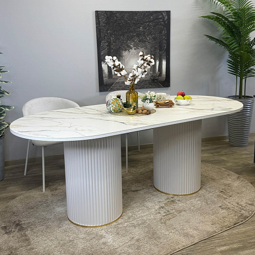 Стол обеденный Kenner LD2000 белый/керамика мрамор золотой