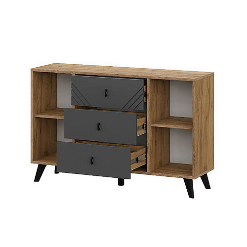 Комод Байкал 3 ящика двухстворчатый Дуб Золотой/Графит