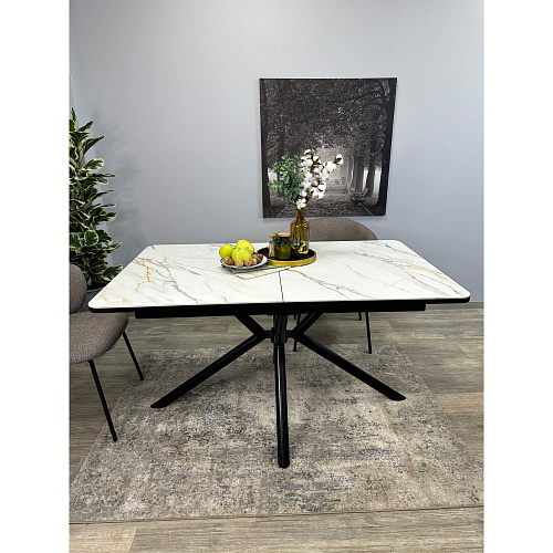 Стол обеденный Kenner DM1400 черный/керамика мрамор золотой