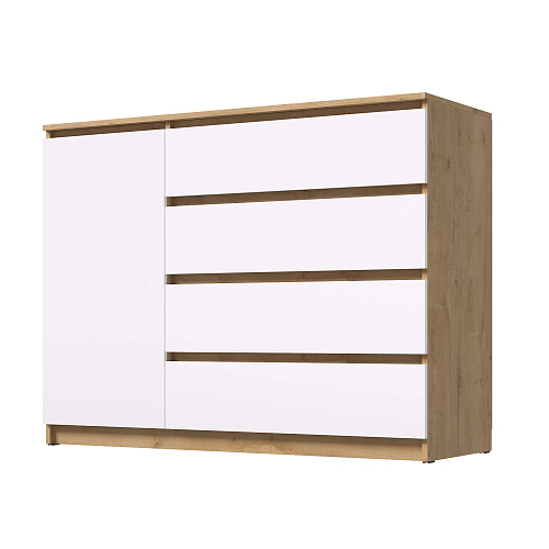 Комод ВЕГА Люкс 1Д-4Я Дуб Вотан/Белый гладкий