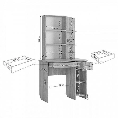 Туалетный столик Виктория-1 белое дерево