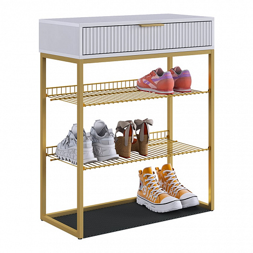 Обувница Вельвет белое дерево/золото