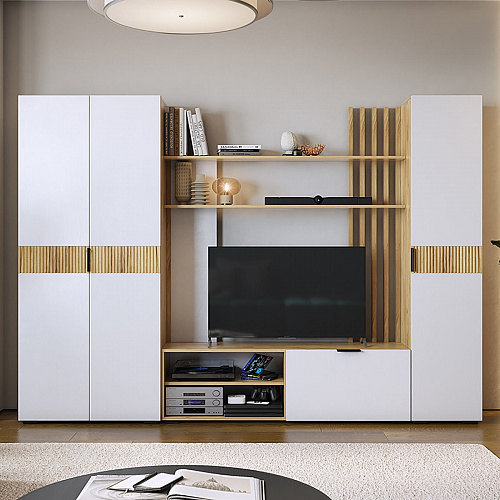 Гостиная Бери К2 дуб крафт золотой/белое дерево