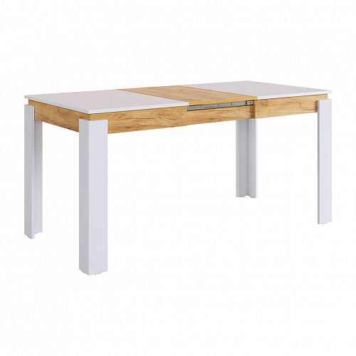 Стол обеденный раздвижной Гермес 2 белое дерево/дуб крафт золотой