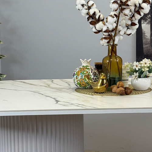 Стол обеденный Kenner LD2000 белый/керамика мрамор золотой