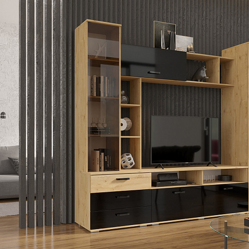 Гостиная Крокус Дуб вотан/Черный глянец