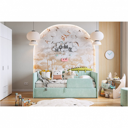 Кровать с подъемным механизмом Твикс (Софа) 90х200 мята (велюр)