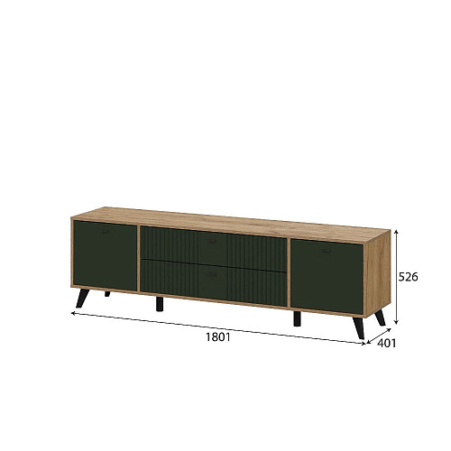 Тумба для телевидеоаппаратуры Милан с ящиками Дуб Золотой/Олива Софт
