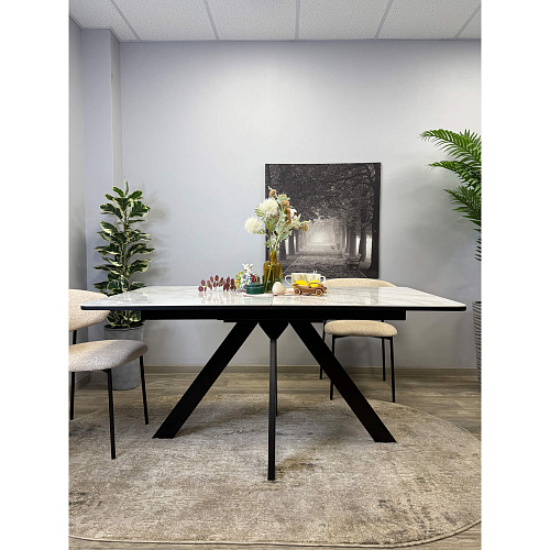 Стол обеденный Kenner DL1600 черный/керамика мрамор белый глянец