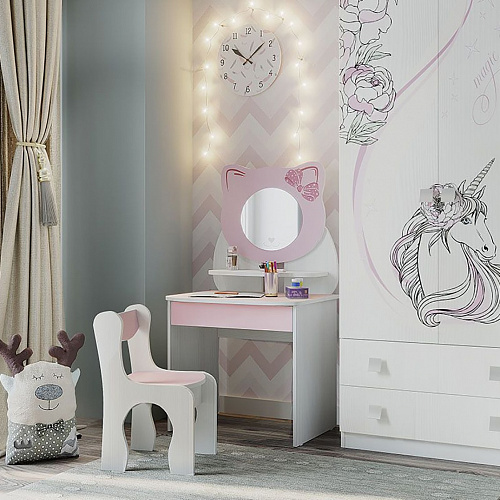 Набор детский Котенок белый рамух/розовый