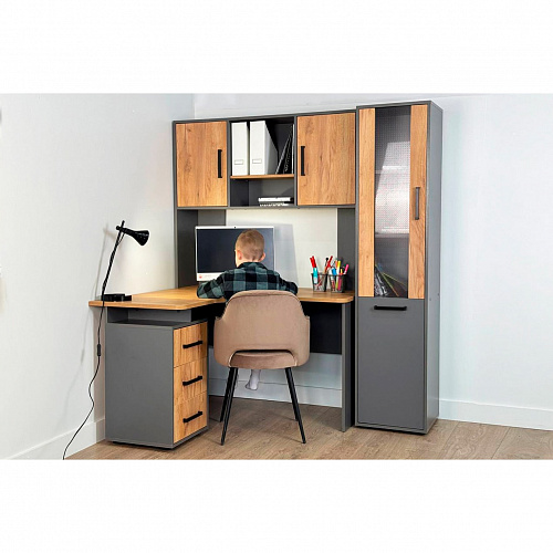 Надстройка стола компьютерного Лайт-2 графит/дуб крафт золотой