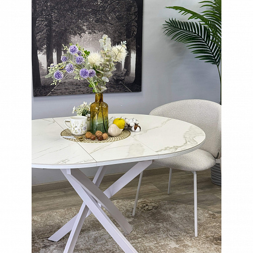 Стол обеденный Kenner R900 белый/керамика мрамор белый
