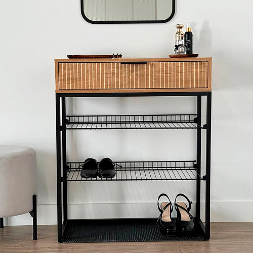 Обувница Вельвет дуб крафт золотой/черный муар