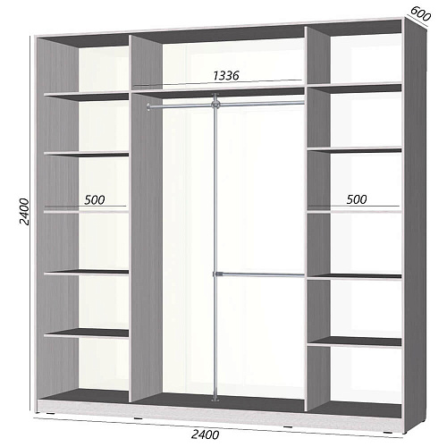 Шкаф-купе Старт 3-дверный с зеркалом и 2 ЛДСП 2400 (высота 2400, глубина 600)